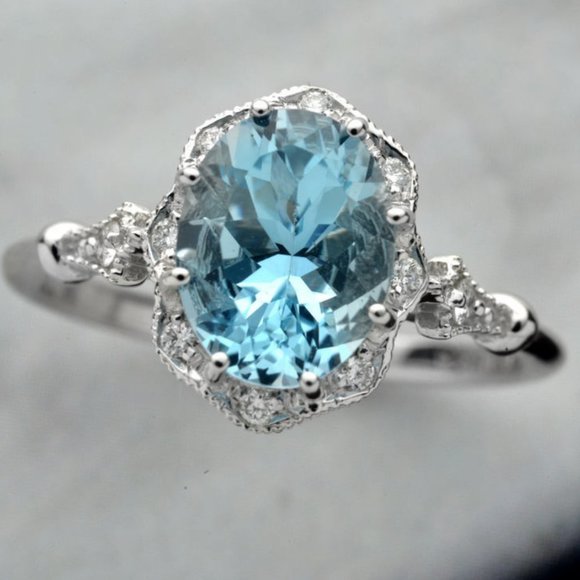 Jewelry - *NEW 925 Sterling Silver Aquamarine Diamond Ring